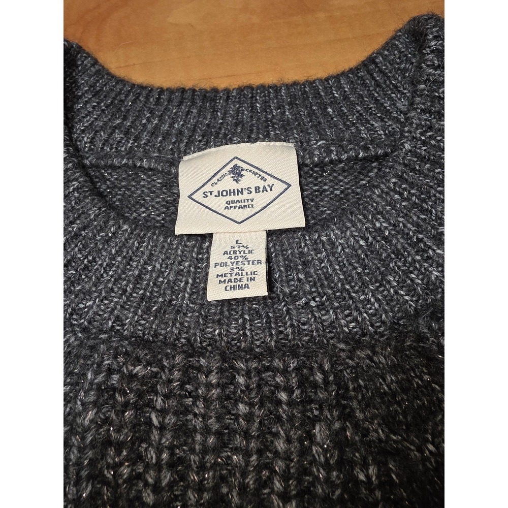 St Johns Bay Womens Gray Metallic Cable Knit Crewneck Sweater Honeycomb Size M - Picture 3 of 6